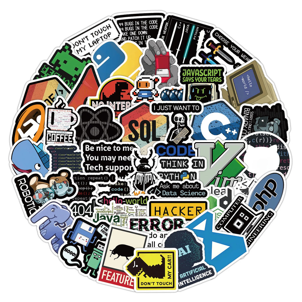 60/120PCS Programmer Computer Programming Graffiti Stickers Notebook Skateboard Stationary Laptop Waterproof Creative Stickers