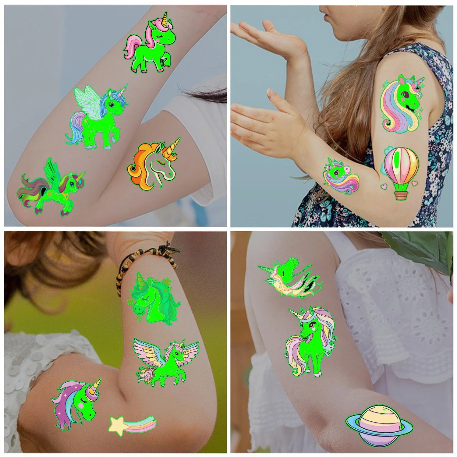 10Pcs Disposable Water Transfer Printing Unicorn/butterfly/Watch Luminous Tattoo Stickers Waterproof Party Gifts Funny Stickers