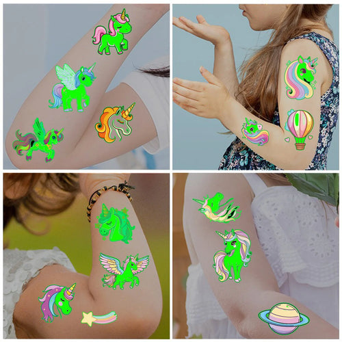 10Pcs Disposable Water Transfer Printing Unicorn/butterfly/Watch Luminous Tattoo Stickers Waterproof Party Gifts Funny Stickers