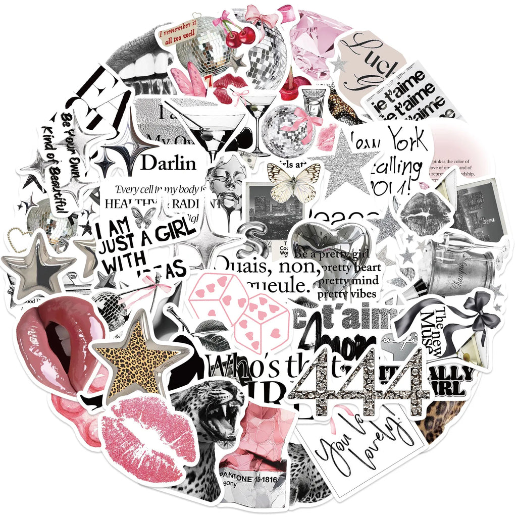 50/100PCS Silver Lucky Girl Handbooks Creative Stickers Notebook Stationery Box Helmet Stickers