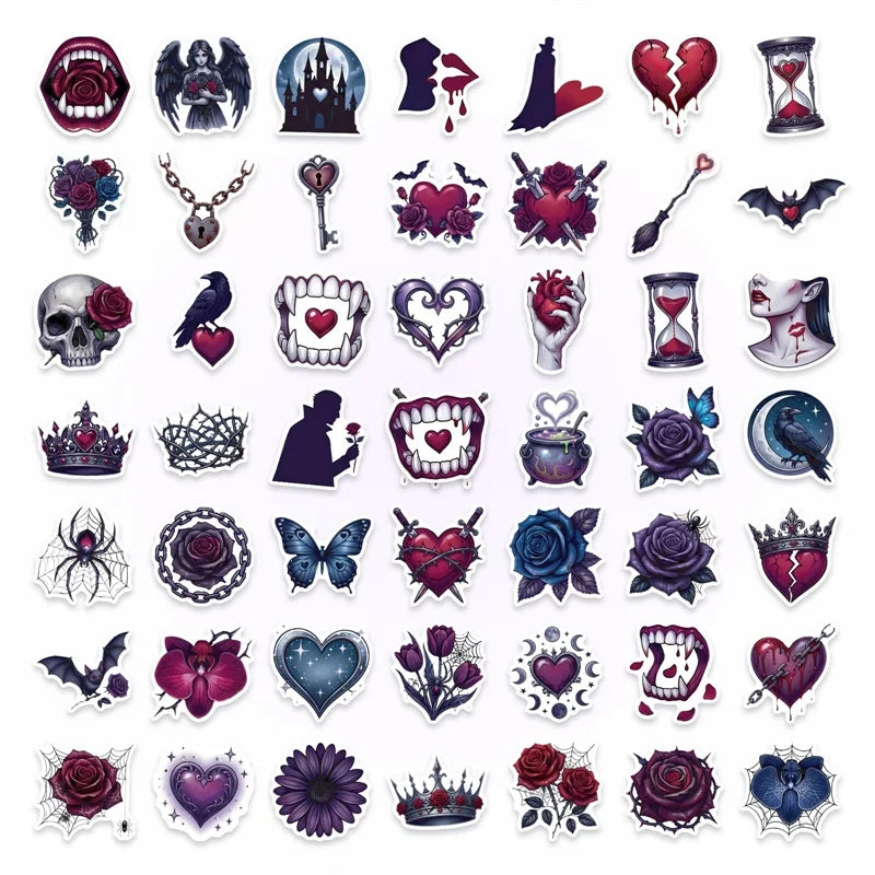 10/30/50PCS Gothic Valentine's Day Sticky PVC Sticker Stationery DIY Laptop Luggage Skateboard Decoration Scrapbooking