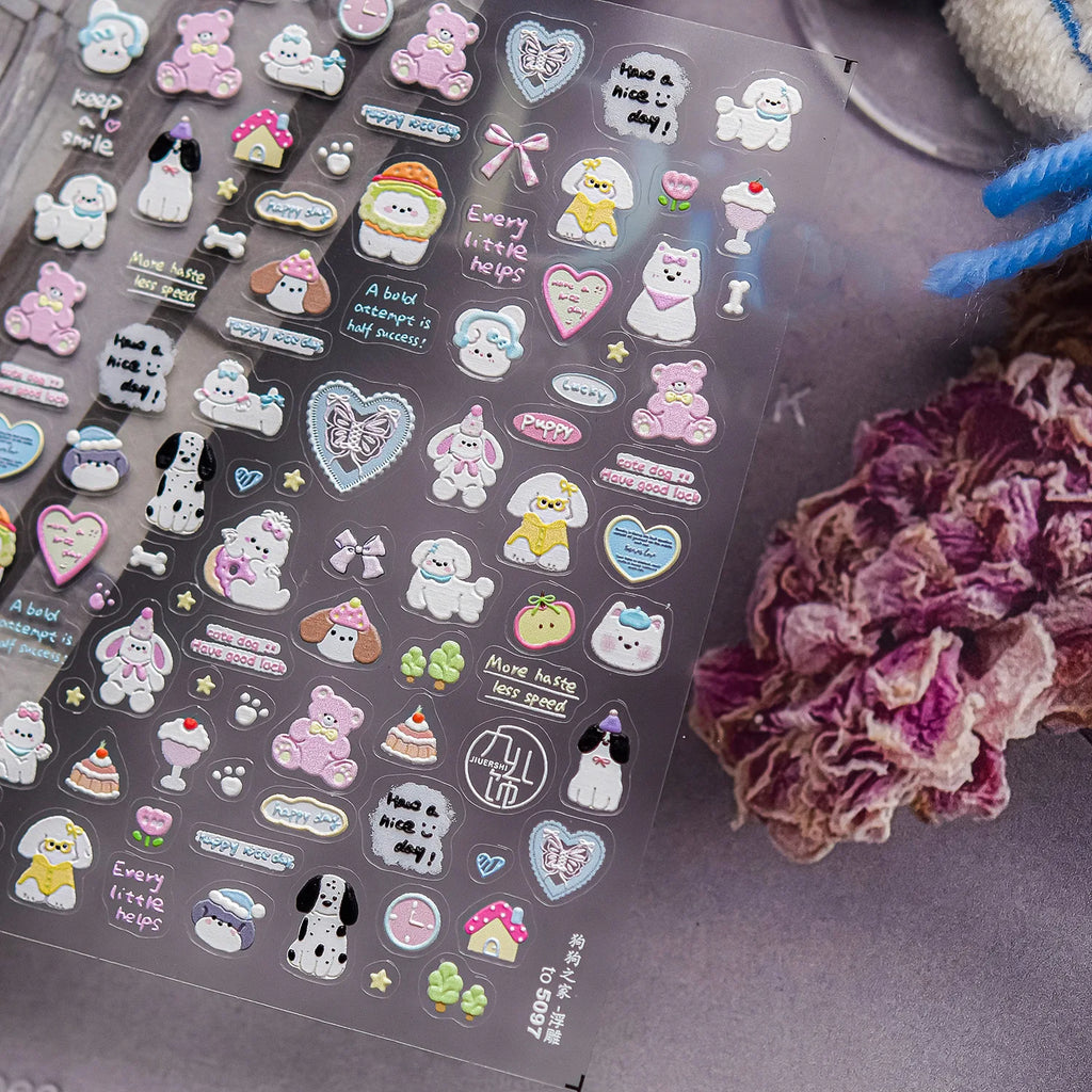 1pc Embossed Nail Stickers Kawaii Cartoon Cat Nail Art Stickers Balet Stylies Self Adhesive Autumn and Winter Nails Decorations