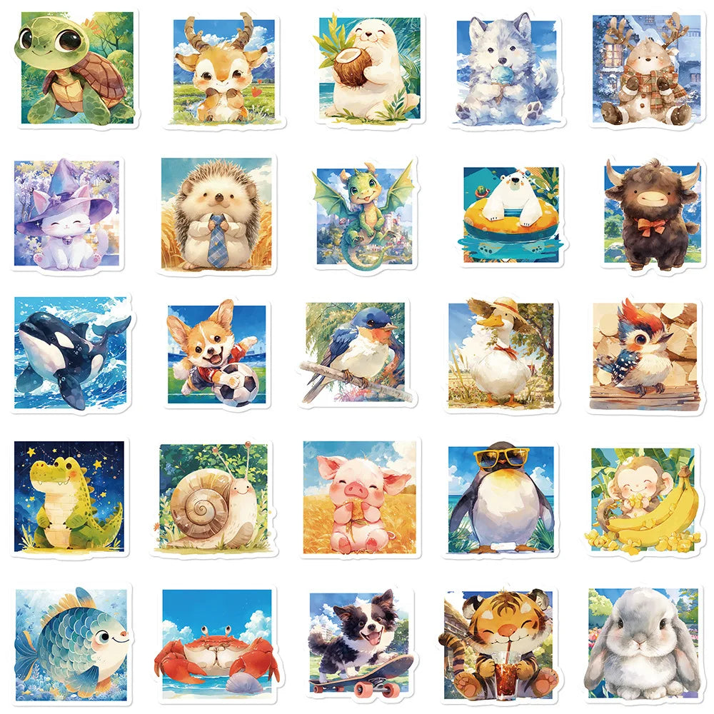 50/100PCS Animal World Stationery Decoration Stickers Laptop Handbooks Mobile Waterproof DIY Stickers