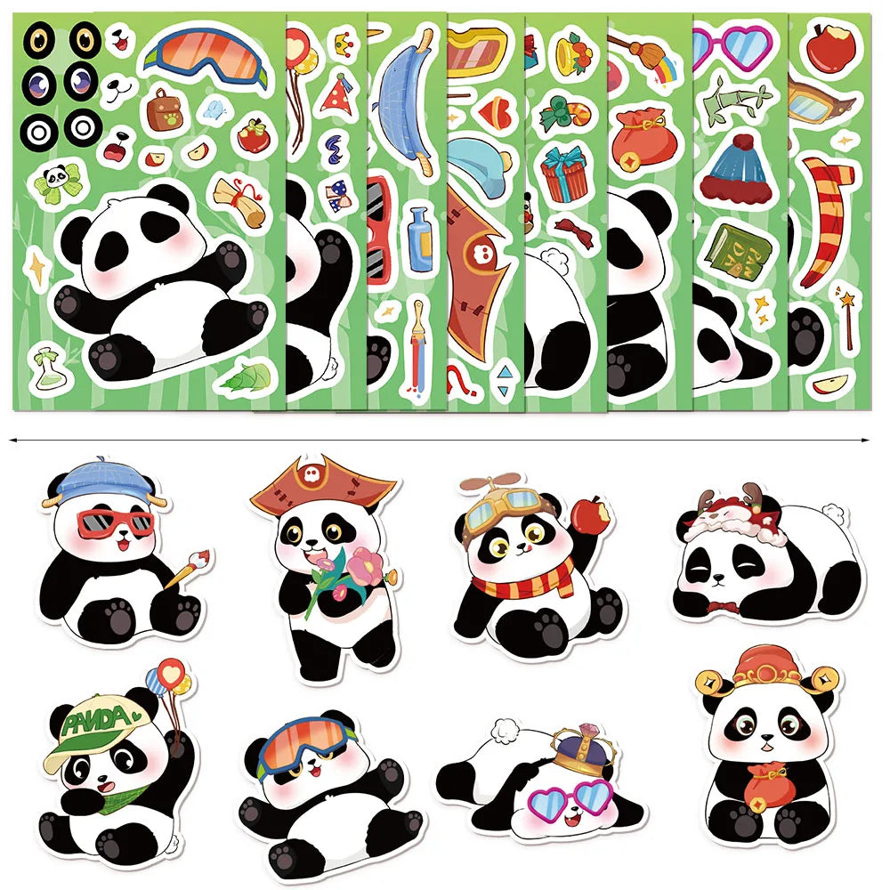 8PCS Cartoon Cute Panda Collage Toy DIY Puzzle Stickers Luggage Tablet Computer Speaker Skateboard Waterproof Stickers