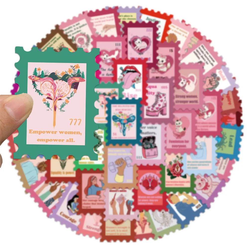 50PCS Feminist Stamp Stickers DIY Scrapbook Phone Case Laptop Tablet Decorative Toy Stickers
