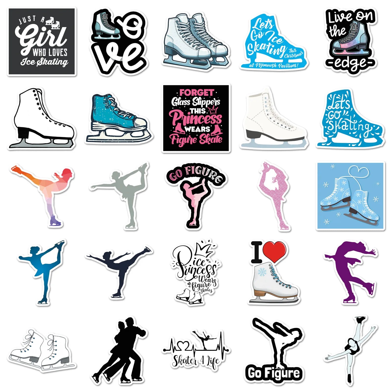 50Pcs Cartoon Ice Skating Sports Doodle Stickers Stationery Laptop Car Computer Water Cup Sled Skateboard DIY Sticker