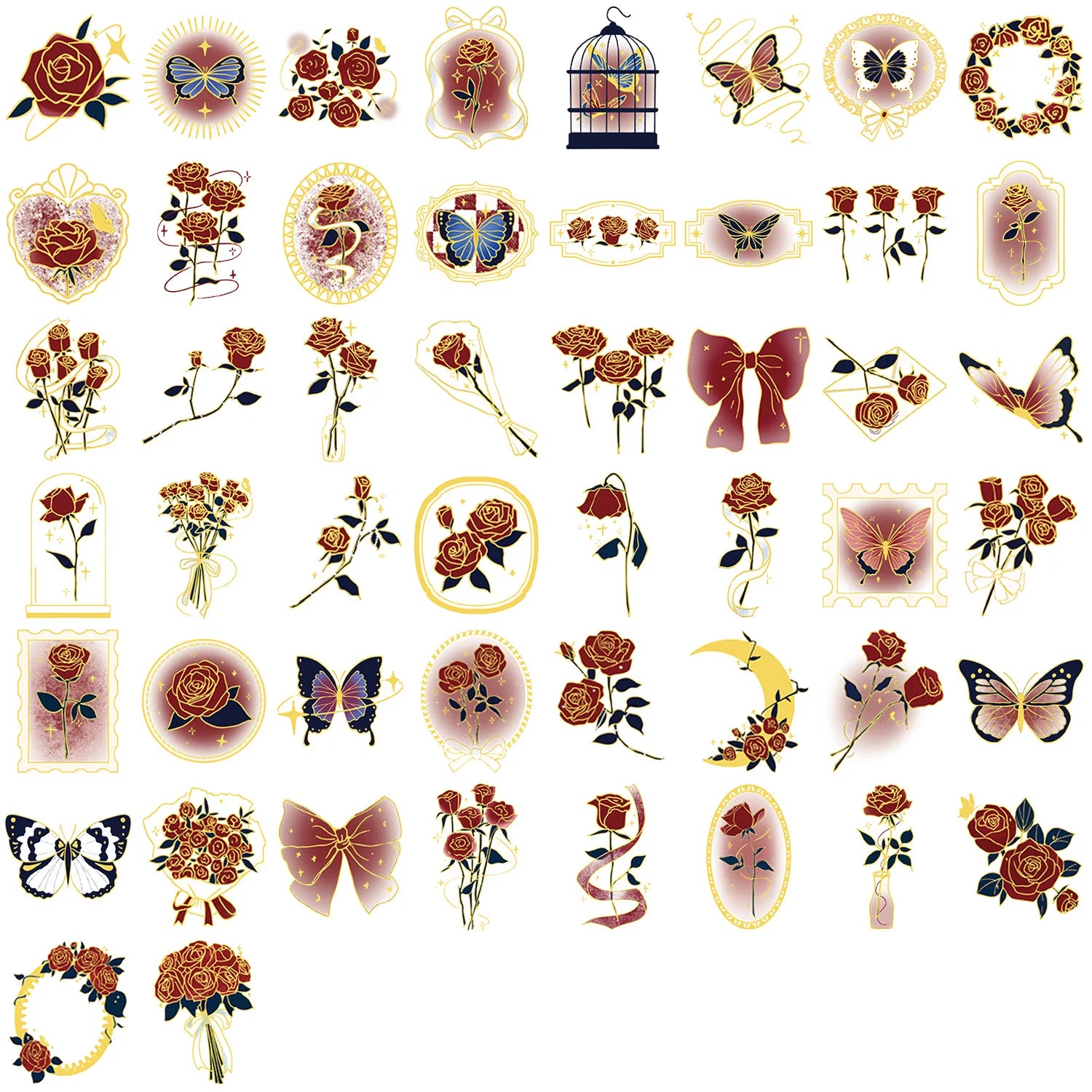Variety of Cartoon/Flower 50PCS Hot Stamped Transparent PET Stickers Waterproof DIY Mobile Decoration Stationery Notebook Reward