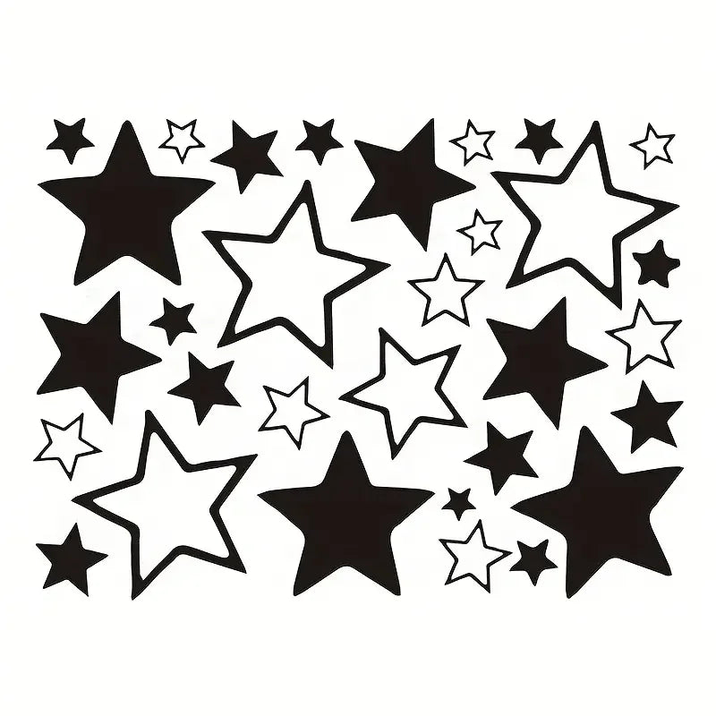 1 Set Boho Style Black and White Star Wall Stickers, Cartoon Space Theme PVC Self-Adhesive Decals for Bedroom, Living Room, Entr