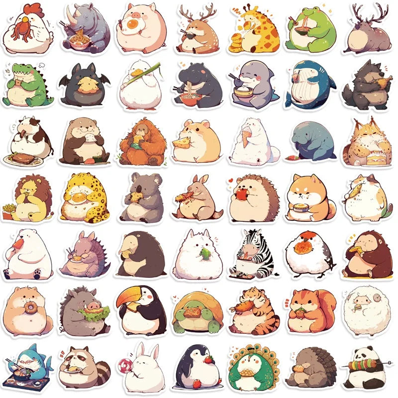 10/30/50PCS Animal Eating PVC Sticky Sticker Aesthetic Children's Korean Stationery DIY Decoration Scrapbooking School Supplies