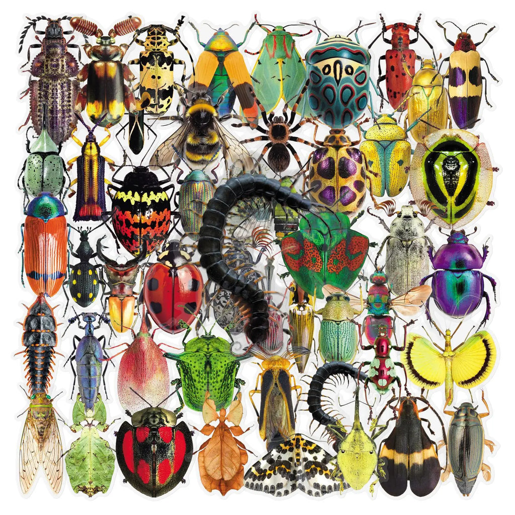 50PCS Insect Transparent Stickers, Cartoon Animal Unique Waterproof PET Student Stationery Notebook Journal DIY Art Stickers