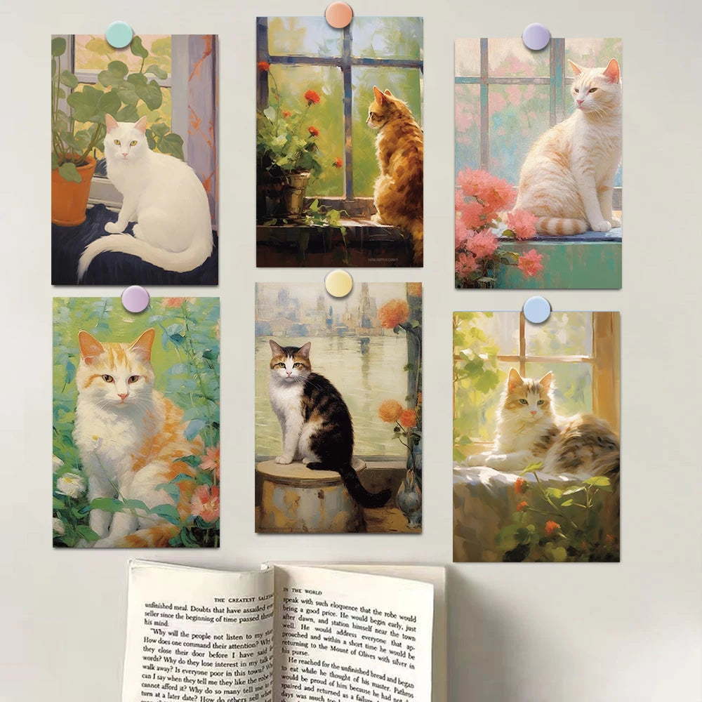 10PCS 10×15CM Oil Painting Of A Kitten Posters Sticker Graffiti Cafe Laptop Wall Decor For Room Creative Art Pictures Sticker