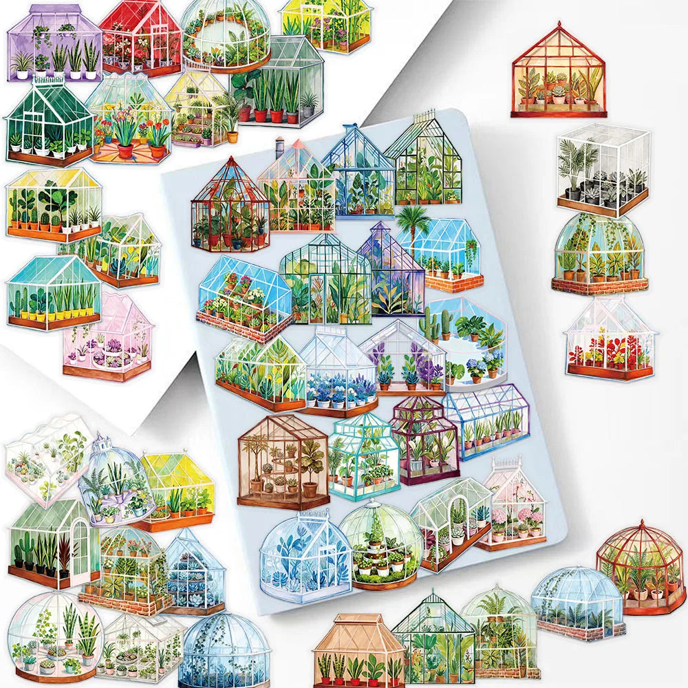 50-Pack Waterproof Transparent PET Flower Stickers for DIY Decoration Student Stationery Luggage Phone Cute Garden Theme