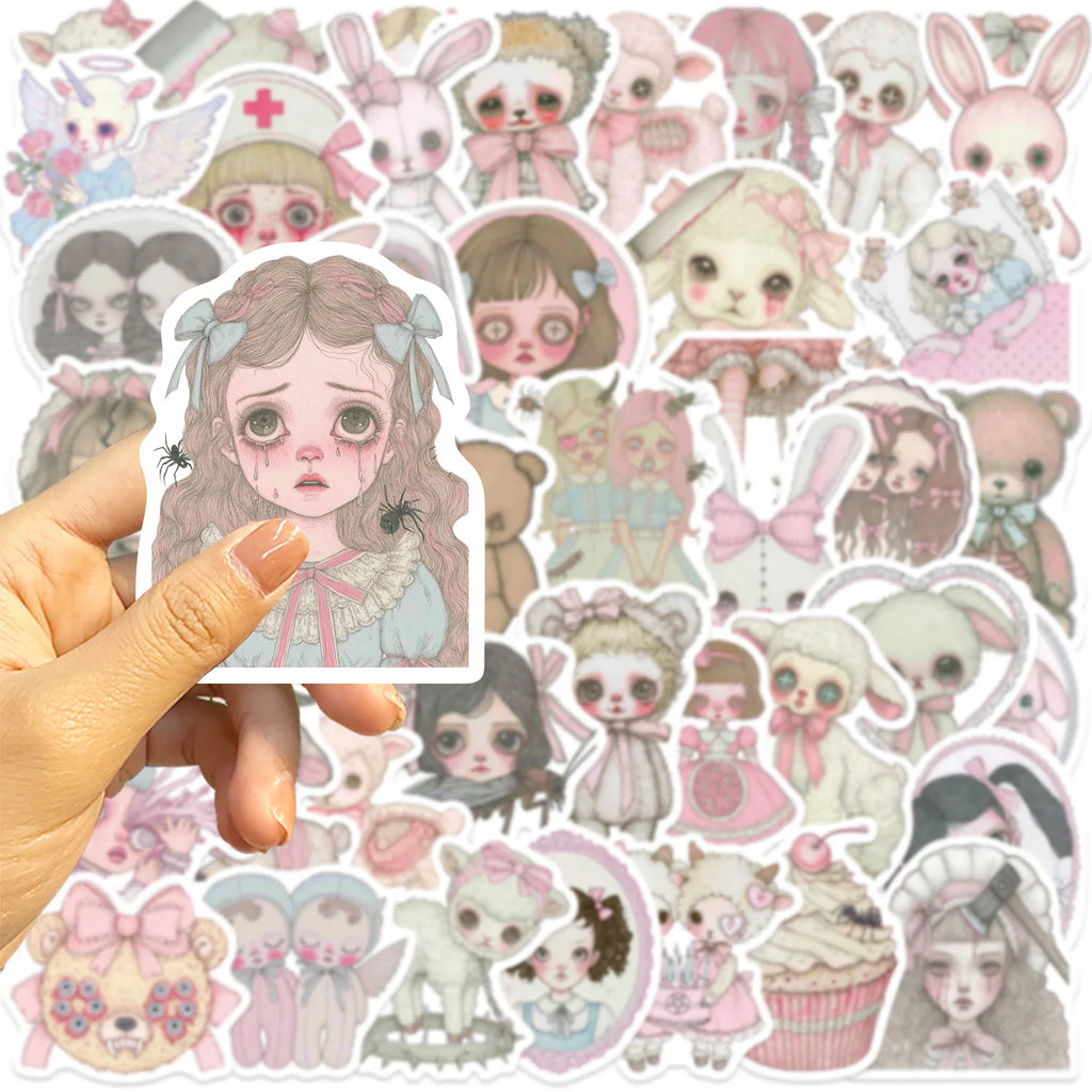 50/100 Cartoon Pink Freak Girl Graffiti Stickers Decorative Guitar Notebook Luggage DIY Waterproof Stationery Stickers