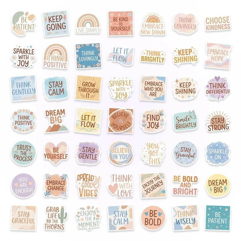 10/30/50PCS INS Colored BOHO Inspirational Sticky PVC Sticker Stationery DIY Laptop Luggage Skateboard Decoration Scrapbooking