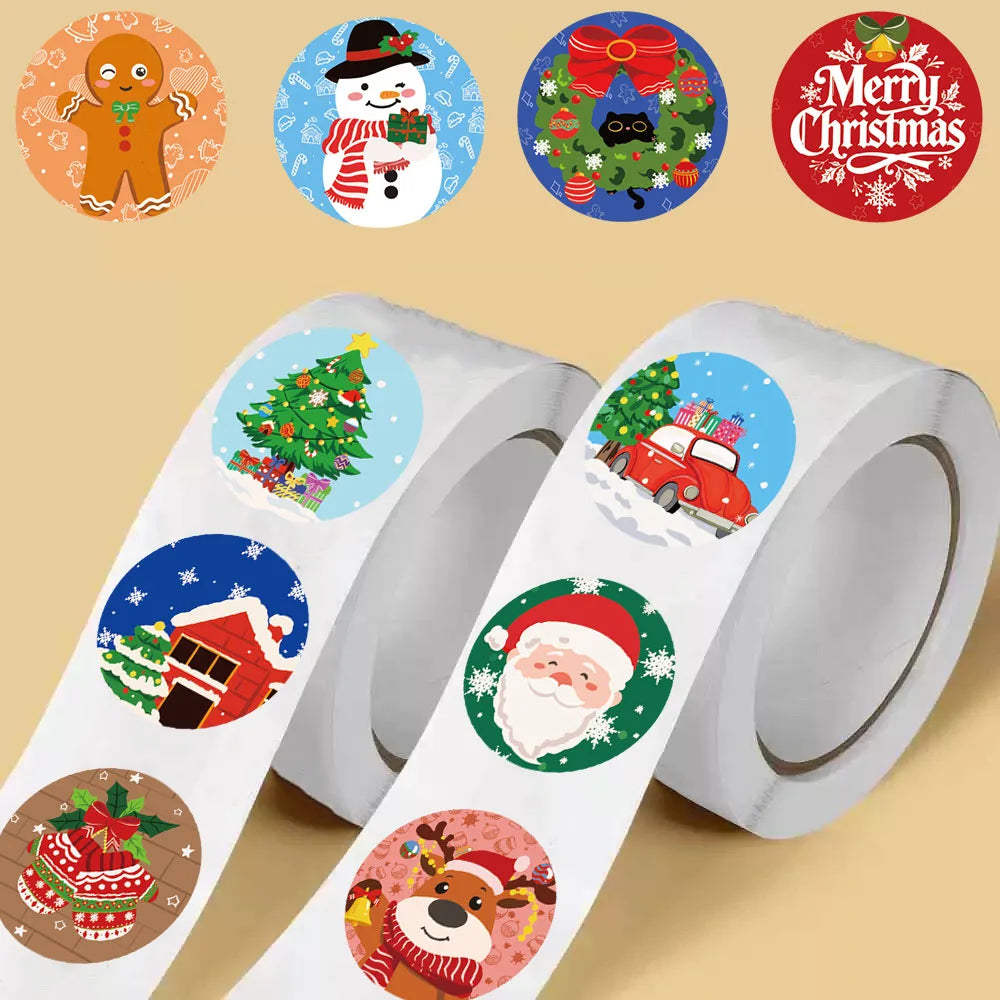 500PCS Christmas Cartoon Roll Sticker Scrapbooking Laptop Skateboard Suitcase Phone Skateboard Coffee Art Graffiti Stickers