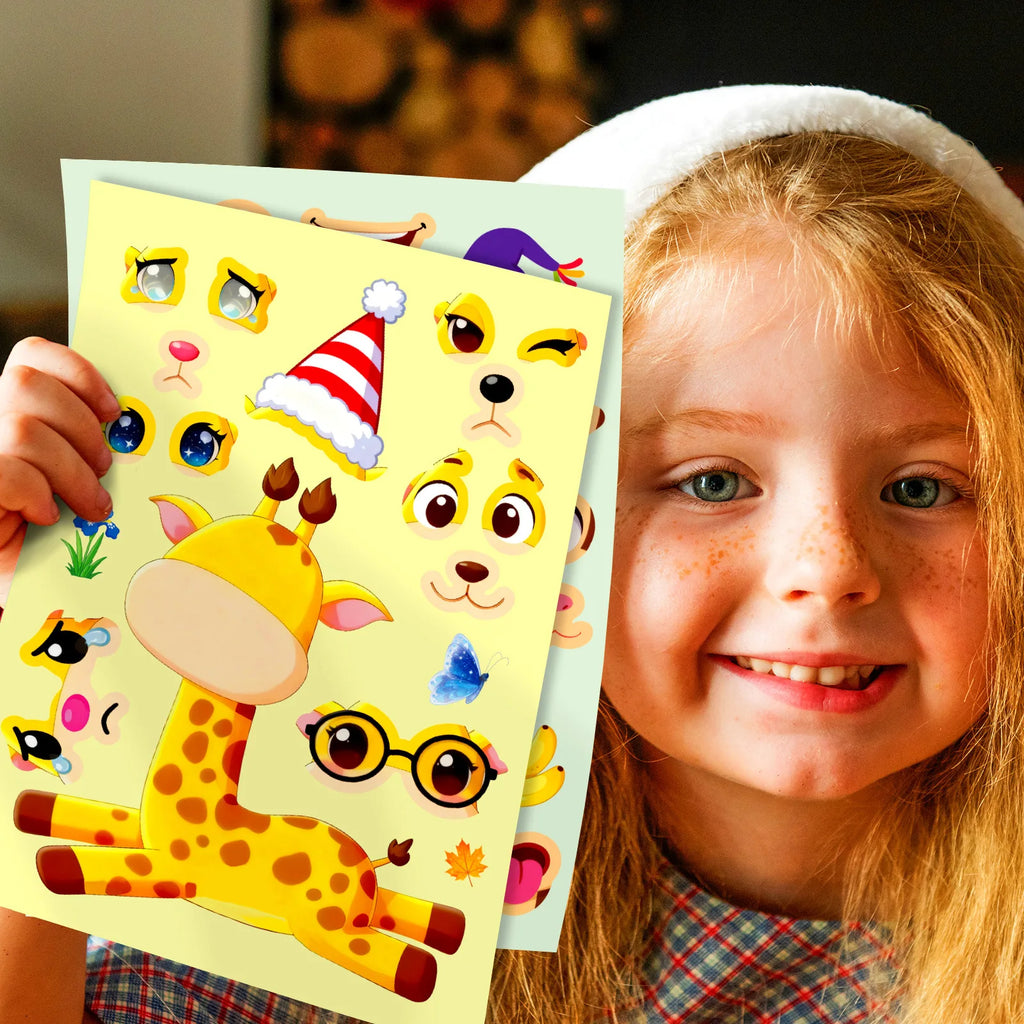 6/12 Pcs Big Eye Animal Cartoon Puzzle Face Swap Make a Face Stickers DIY Toys for Fridge Notebook Suitcase Removable Decals