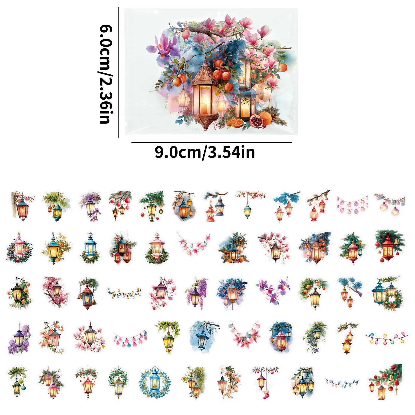 56PCS Cartoon Lantern Transparent PET Stickers Exquisite Water Cup Waterproof Stationery Notebook Decorative Stickers