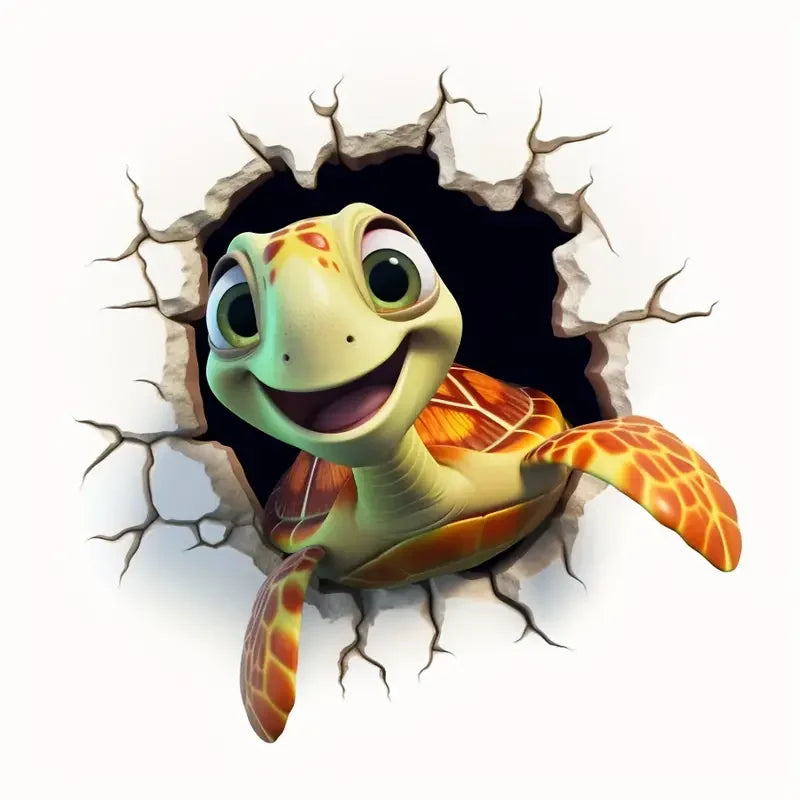 Sea Turtle 3D Effect Car Sticker - PE Material, Adhesive Funny Turtle Decal for Vehicle Windows, Walls, Laptops - Durable, Weath