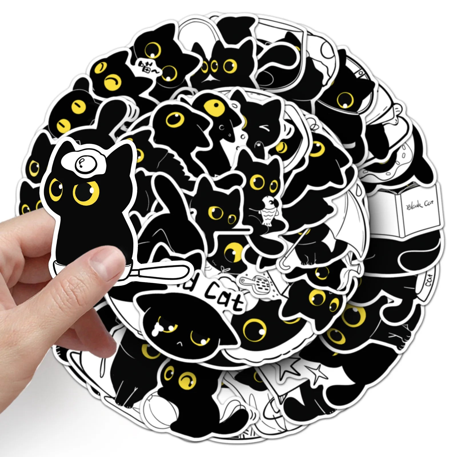 50/100PCS Cartoon Black Cat Daily Stickers Cartoon Cute Hand drawn Animal Creative Water Cup Ohone Stickers