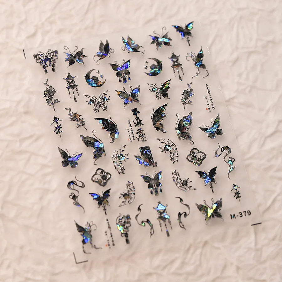 5D Butterfly Nail Stickers Sparkling Jelly Butterfly Nail Art Sticker Decorations Decals DIY Self Adhesive Slider Manicure Parts