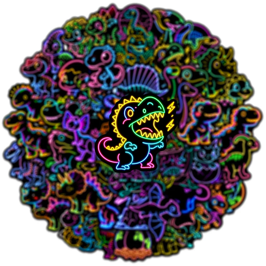 50/100PCS Q Edition Neon Dinosaur Graffiti Stickers Phone Handbooks Laptop Decorations Waterproof Stickers