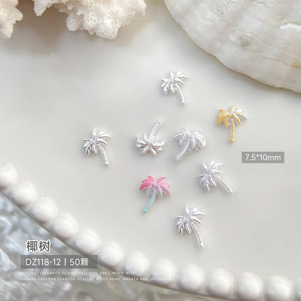30pcs Ocean Shell Pearl Nail Charms Accessories Pearlescent Shell Aurora Nail Art Rhinestones DIY 3D Cute Nail Decorations Parts