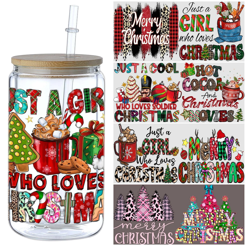 5 sheets Christmas UV DTF Cup Stickers, DTF Transfer Stickers, Waterproof Snowman Wipe-Off Transfer Paper for 16oz Glass, Mug