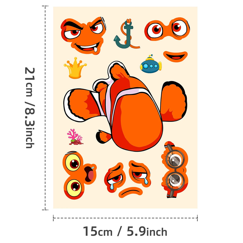 6/12 Pcs Large New Marine Life Puzzle Make A Face Stickers for Stationery Box Laptop Wall Notebook DIY Game Decals