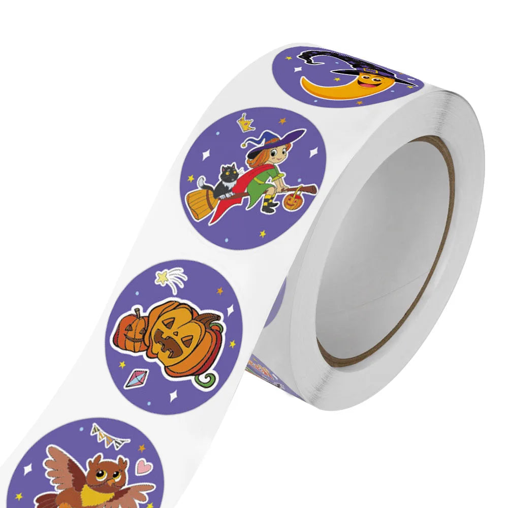 500Pcs/Roll Horrible Halloween Stickers Pumpkin Trick or Treat Witch Decals Seal Labels 2.5cm/1.0'' Diy Adorn Gifts for Holiday