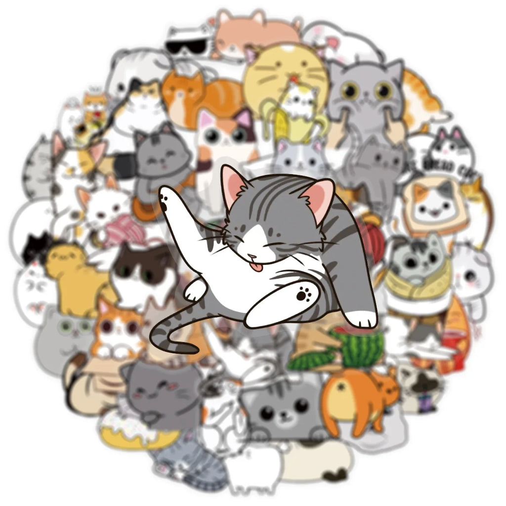 50Pcs Transparent PET Cute Cat Graffiti Stickers Luggage Notebook, Waterproof Children Reward Stationery Decoration Stickers