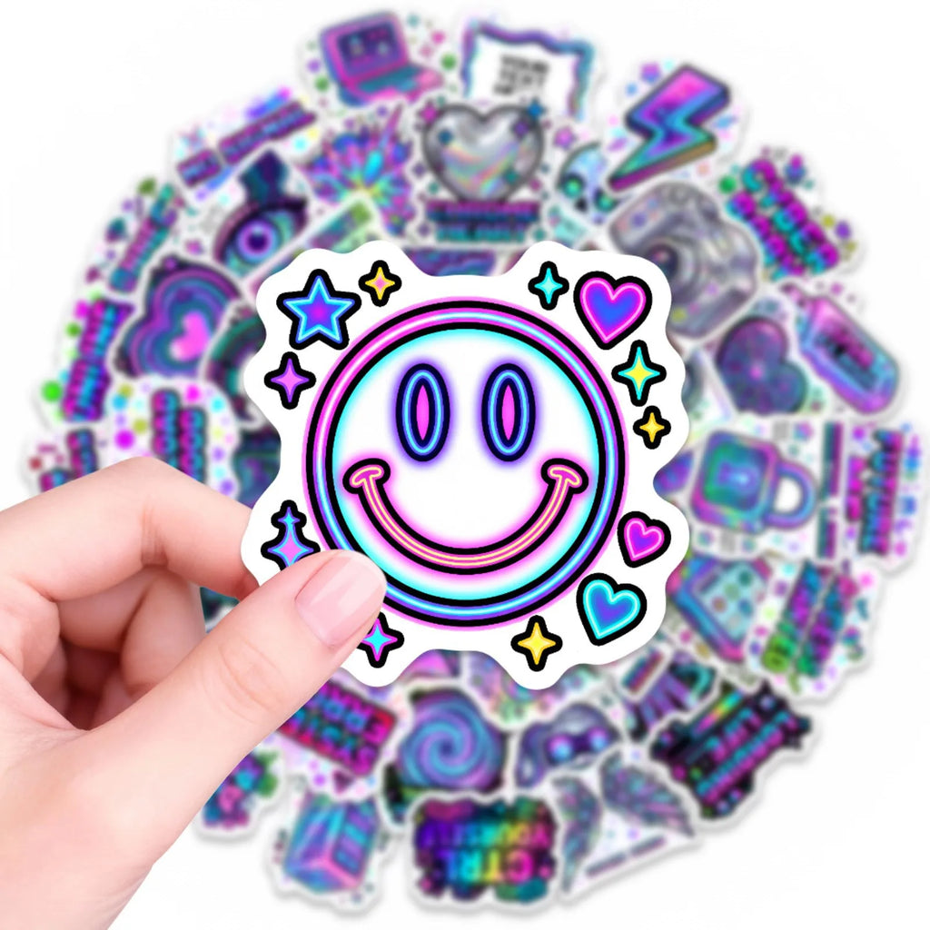 50/100 Pcs Cyberpunk Neon Tech Element Stickers DIY for Laptop Phone Skate Helmet Car Suitcase Fridge Waterproof Fade Resistant