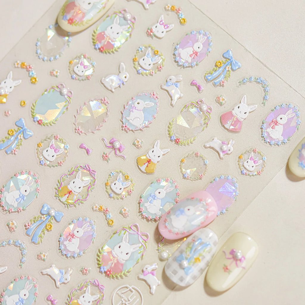 5D Crystal Diamond Nail Stickers Flower Butterfly Little Rabbit Nails Art Accessories Stickers DIY Self Adhesive Manicure Decals