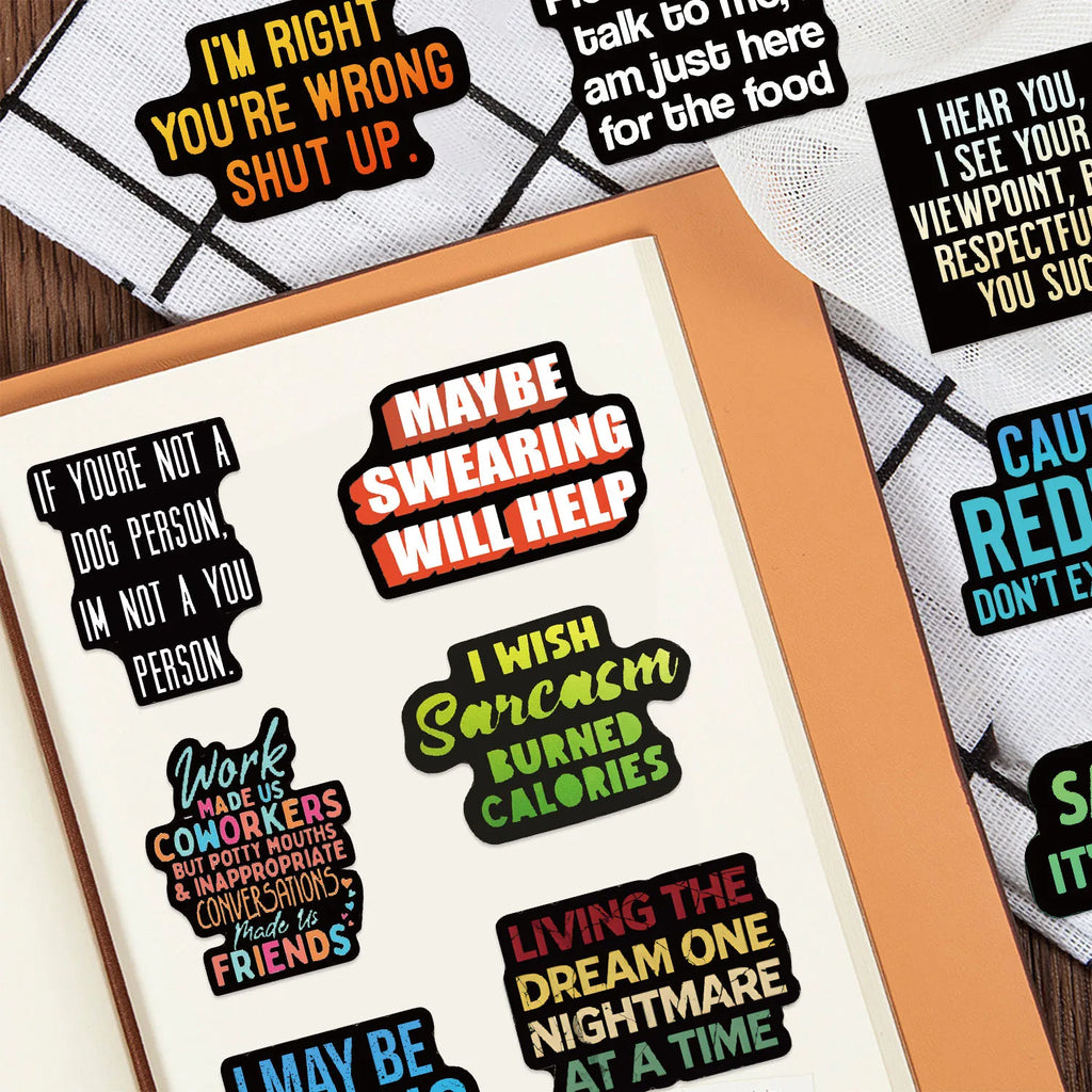 55/110Pcs Cartoon Ironic Quote Doodle Stickers for Guitar Notebook Suitcase Stationery Box Helmet Skateboard Reward Decals