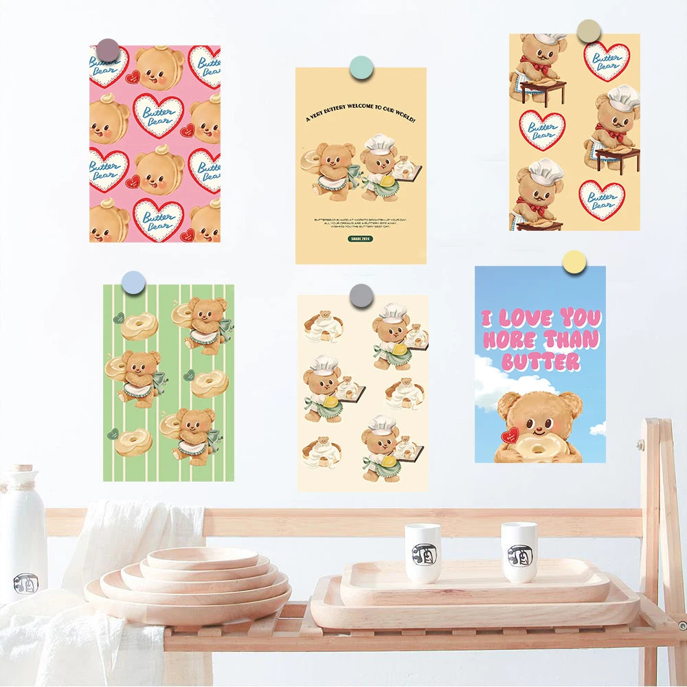 10PCS Butter Bear Card Postcard Sticker Harajuku Scrapbooking Stickers Retro Stickers Y2k Fashion DIY Streetwear Dot Stickers