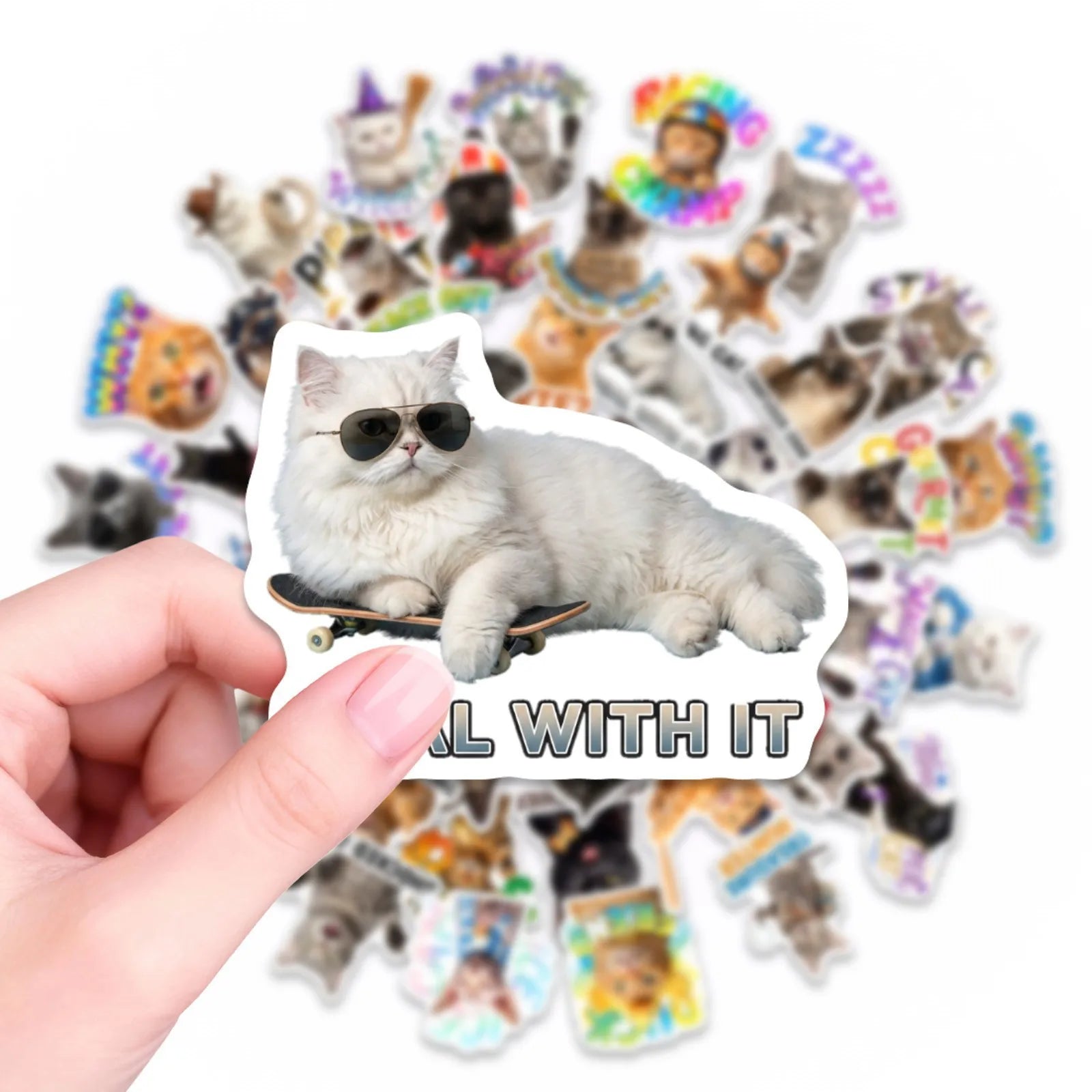 50/100Pcs No Repeat Fun Cat Emoji Stickers Thick Waterproof DIY for Suitcase Phone Helmet Desk Stationery Box Skate Laptop Decal