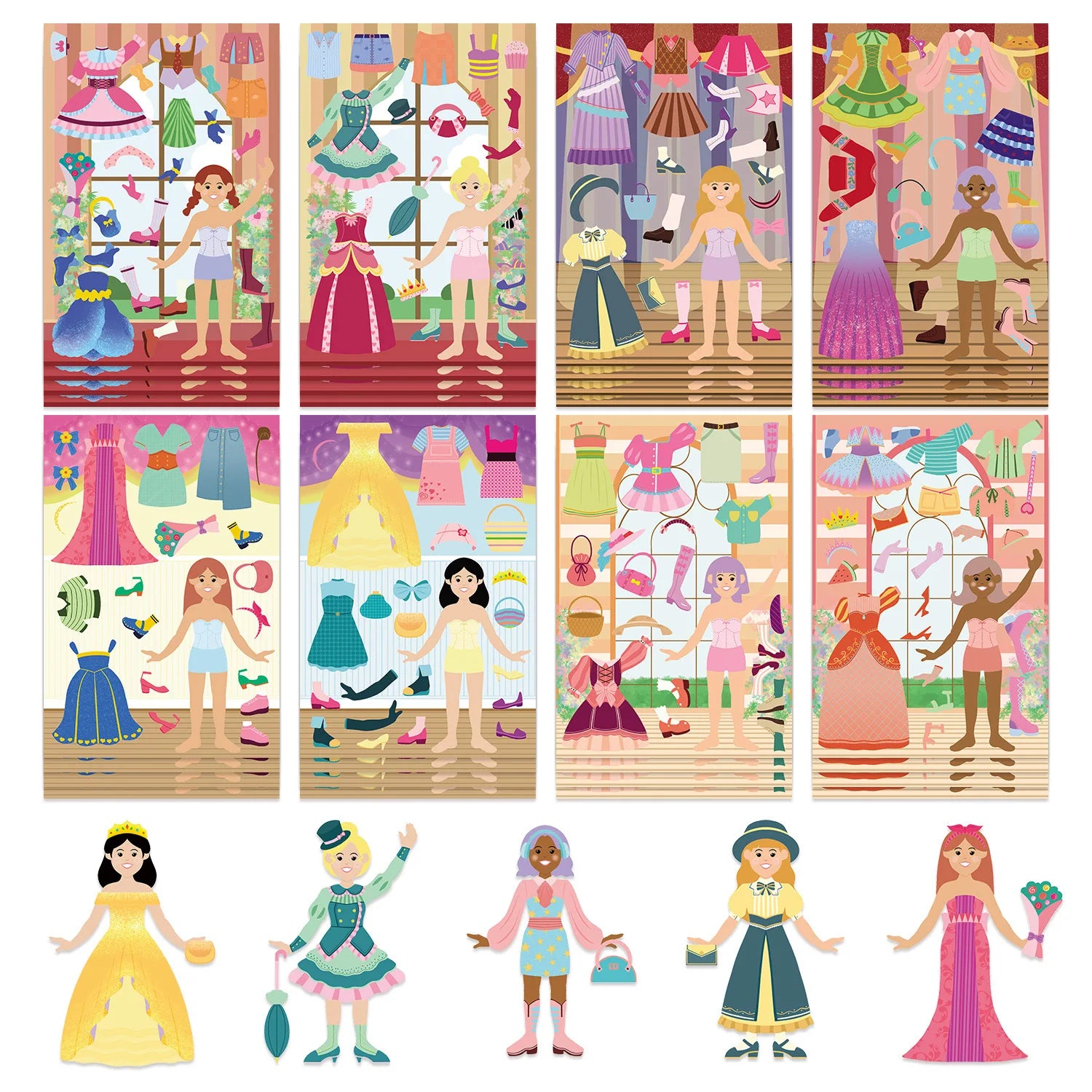 8/16/24PCS Cartoon Princess Dress up Stickers, Colorful Cartoon Funny DIY Stationery Boxes, Notebook Decoration Stickers