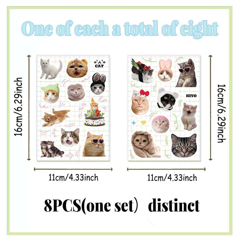 8PCS Cute Cat Fun Animal Graffiti Stickers Toy DIY Manual Luggage Motorcycle Laptop Luggage Stickers