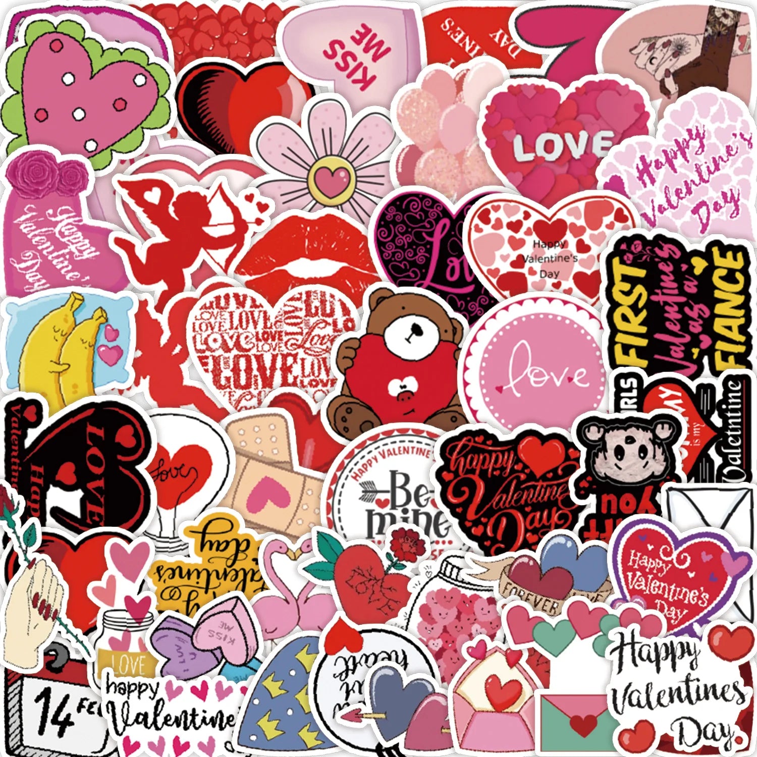 50/100PCS Valentine's Day Graffiti Stickers Laptop Stationery Love Decoration Stickers Waterprrof Stickers