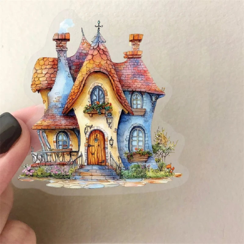 50PCS Kawaii Fairy Tale Castle PET Sticky Sticker Aesthetic Tear Open DIY Decoration Scrapbooking School Stationery Supplies