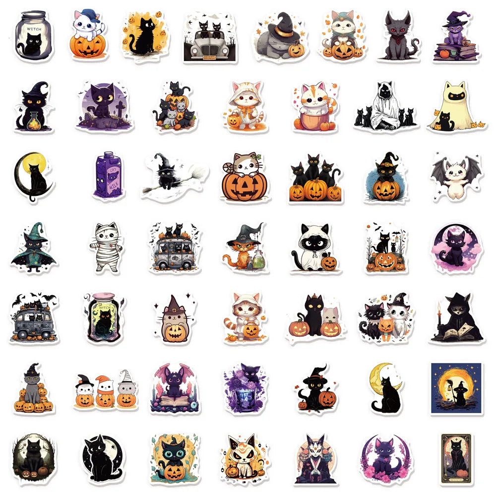 50PCS Halloween Cat Cute Creative Fun Stickers DIY Manual Decoration Luggage Notebook Water Cup Label Stickers