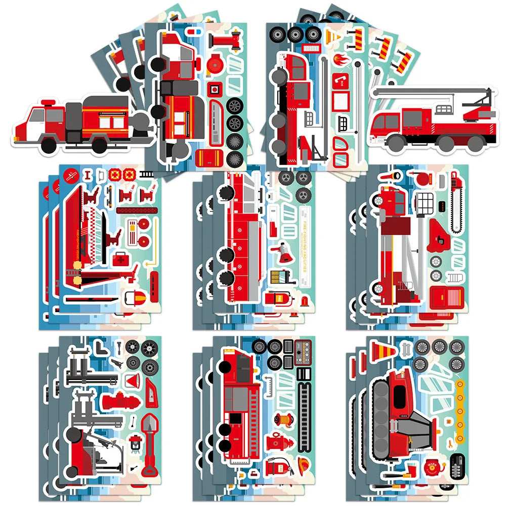 8PCS Fire Engineering Rescue Vehicle Creative Collage DIY, suitable for phone cases, tablets, and decorative toy stickers