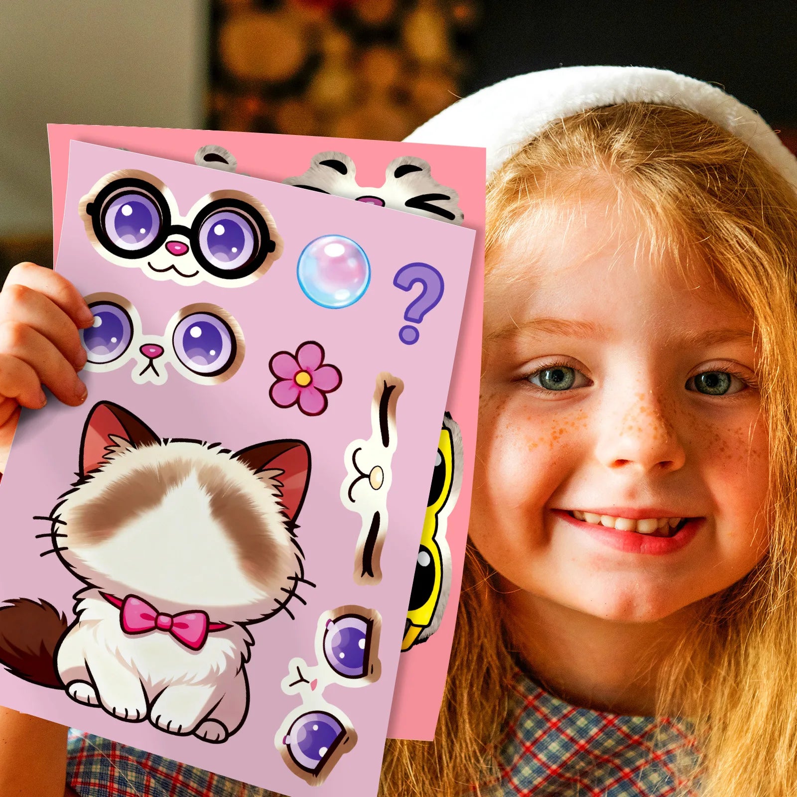 6/12 Pcs Large Cartoon Cat Full Body Make A Face Puzzle Stickers DIY Brain Game for Fridge Stationery Box Notebook Guitar Desk