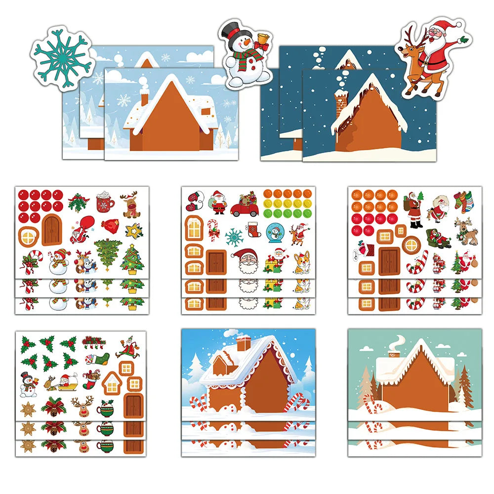 8PCS Christmas Stickers Little Deer Santa Claus Fun Stickers DIY Phone Case Computer iPad Laptop Luggage Waterproof Stickers