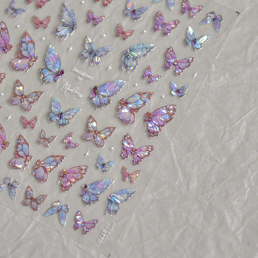1pcs 5D Japanese Kawaii Butterfly Nail Stickers Luxury Glitter Shell Aurora Nail Art Decorations Decals DIY Manicure Slider Foil