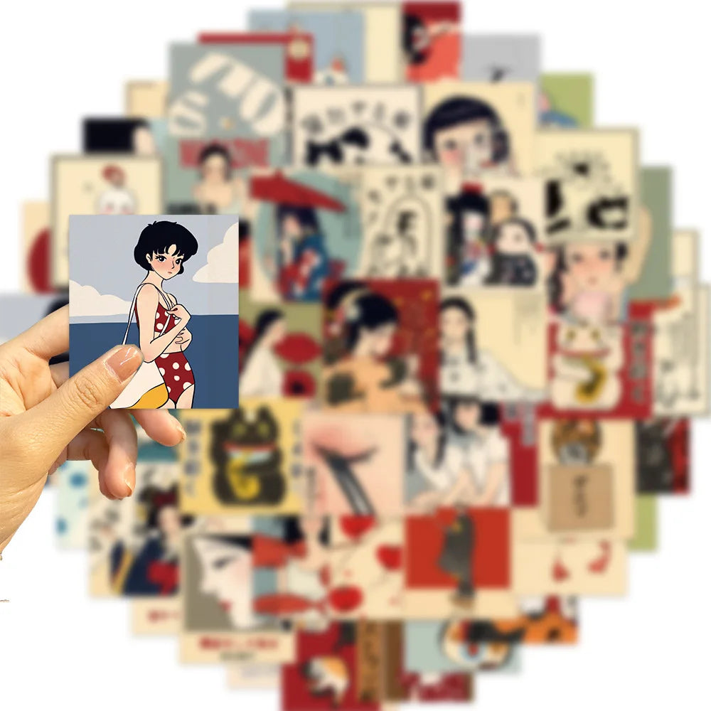 50/100pcs Vintage Classic Japanese Anime Scrapbook Stickers DIY Diary Laptop Luggage Skateboard Graffiti Decal Classic Toys