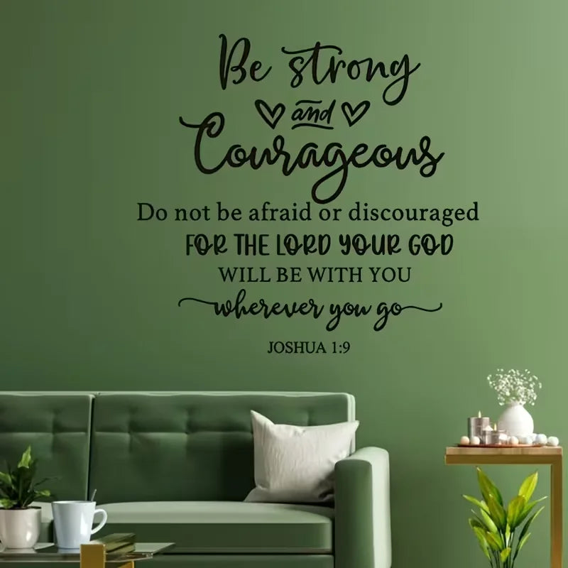 1pc Joshua 1:9 Inspirational Bible Verse Wall Decal - Contemporary Self-Adhesive Religious Quote Sticker with Black & White Lett