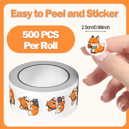 1Roll(500Pcs) Cute Listening Music Playing Game Cool Foxes Stickers 2.5cm/1.0'' 8 Designs Decals Diy Adorn Gifts Packing Labels