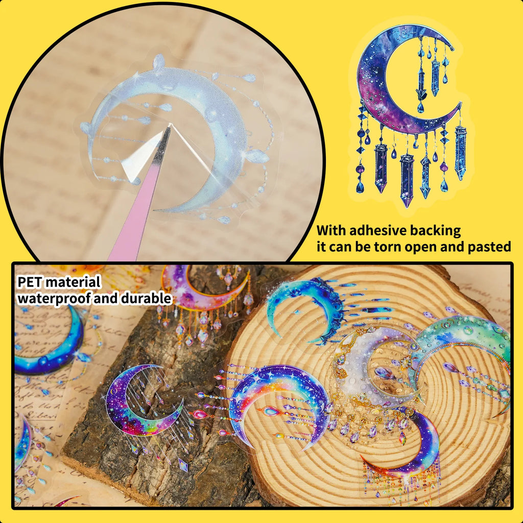 56/112PCS Colorful Tassel Crescent Transparent Stickers PET Beautiful Decoration Waterproof Reward Stationery Notebook Stickers