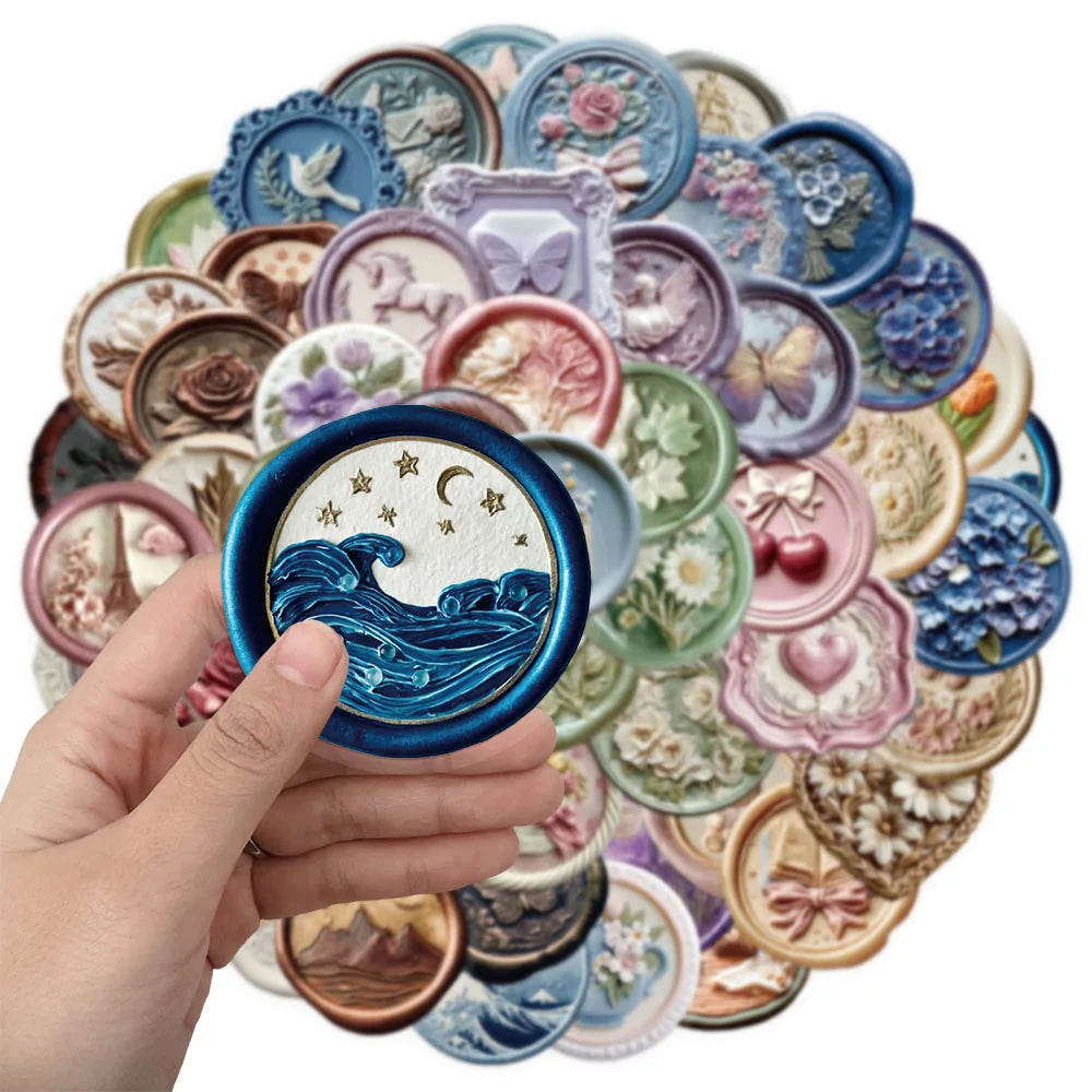 52PCS Creative Relief Printing Paint Series Sticker Pack PET Stickers DIY Phone Case Laptop Tablet Toy Stickers