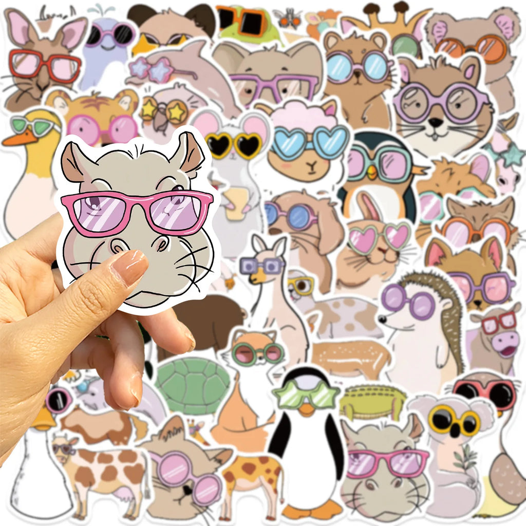 50/100PCS Cute Cartoon Glasses Wearing Animal Graffiti Stickers Decor Guitar Notebook Luggage DIY Waterproof Stationery Stickers